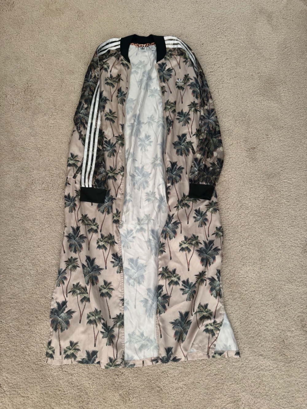 adidas Long Palm Tree Print Satin Coat size Medium